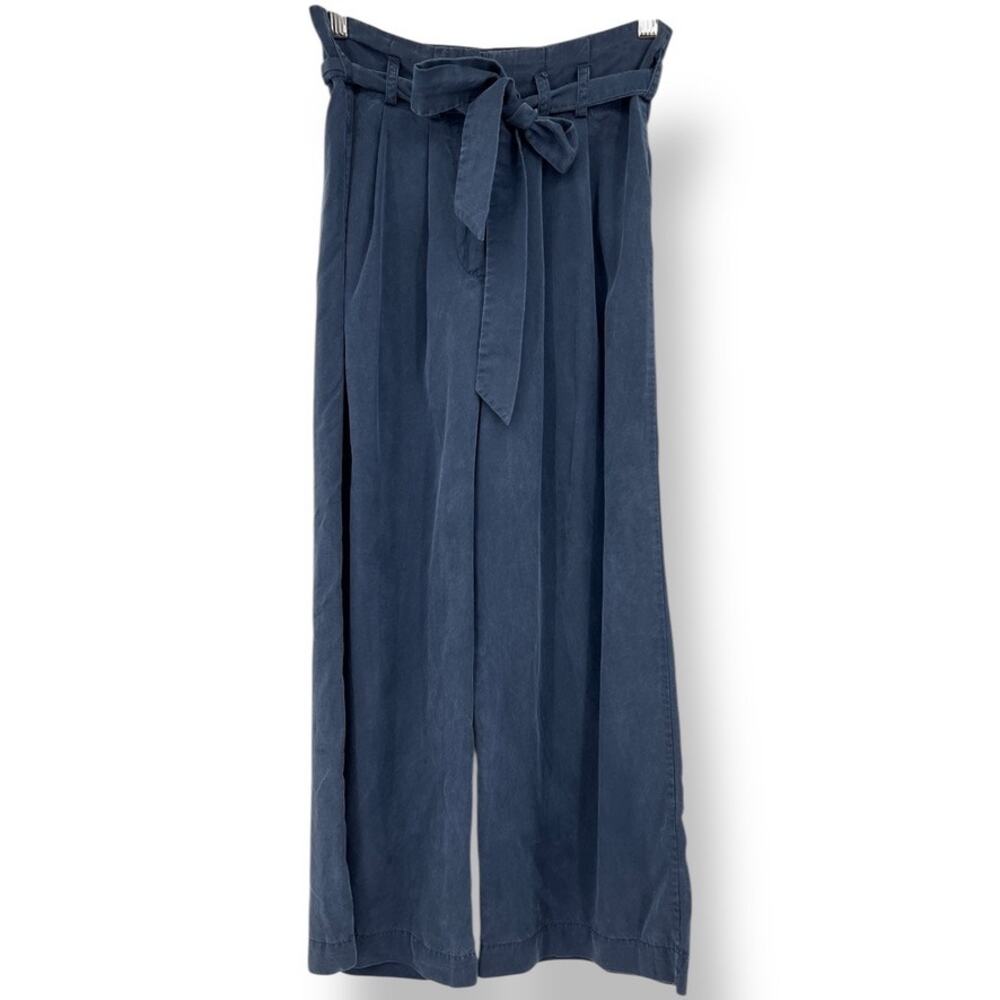 Samsoe Samsoe Blue Cropped Wide Leg Pants With Waist Tie Women's XS
